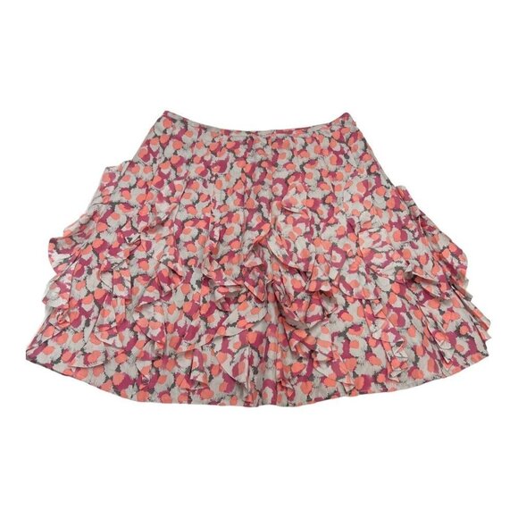 Garnet Hill Sz 6 Silk Ruffle ALine Skirt Lined Abstract Pink Gray Polka Dot - Picture 1 of 7